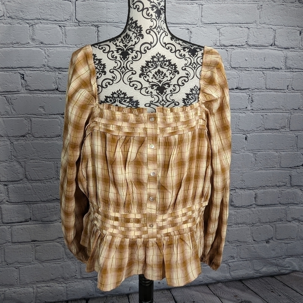 A Beautiful Soul women's long sleeve plaid print button front sz 2x top NWT LLBB